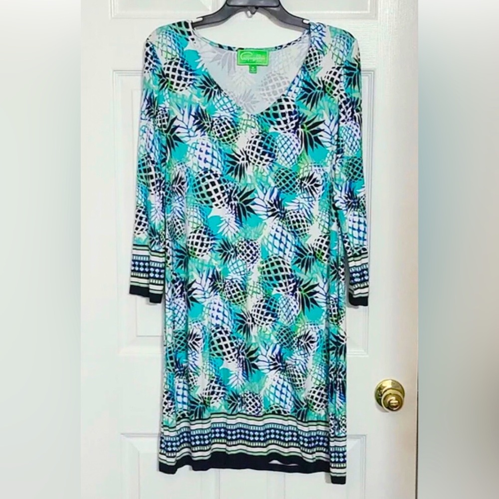 💚NEW! Pappagallo Multi-Colored Pineapple Print Pullover Sheath Dress Sz Medium